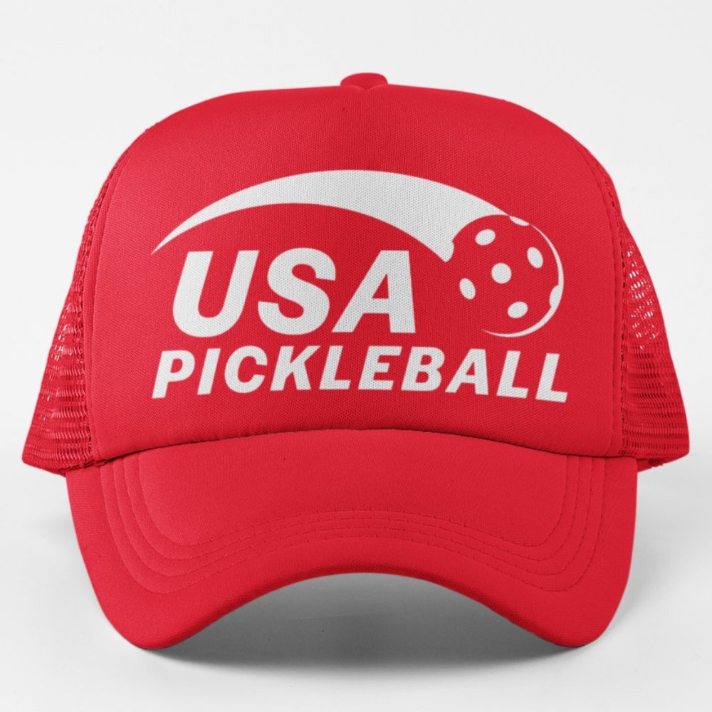 NEW USA Pickleball Foam Trucker Mesh Snapback Hat RED